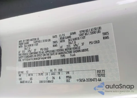 2016 Ford F-150 Xlt z USA, uszkodzony, nr VIN 1FTEW1C89GFA24199